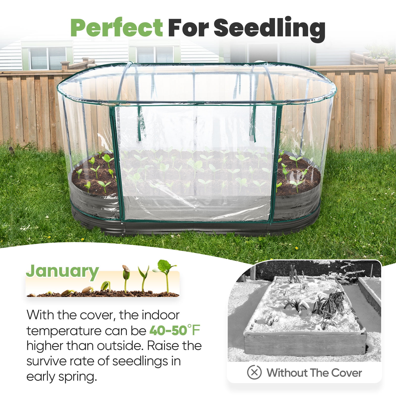 KING BIRD 6x3x1 ft Raised Garden Bed with Cover Galvanized Oval Planter Garden Box Outdoor for Gardening, Vegetables, Flowers , Clear
