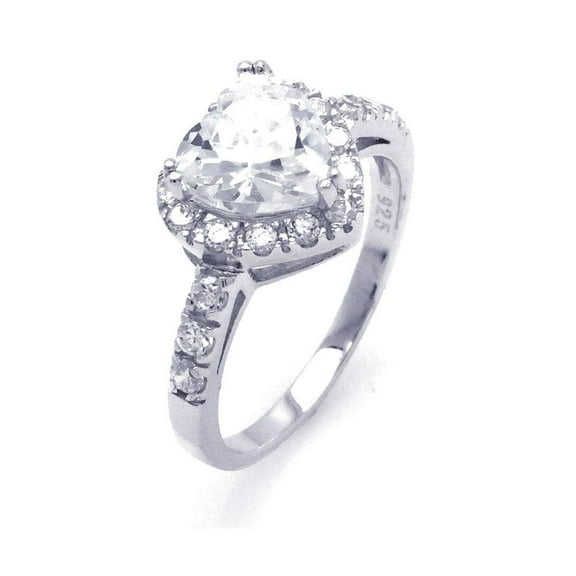 Sterling Silver 925 Rhodium Plated Promise Halo Heart Bridal Ring White Cubic Zirconia Female Size 9