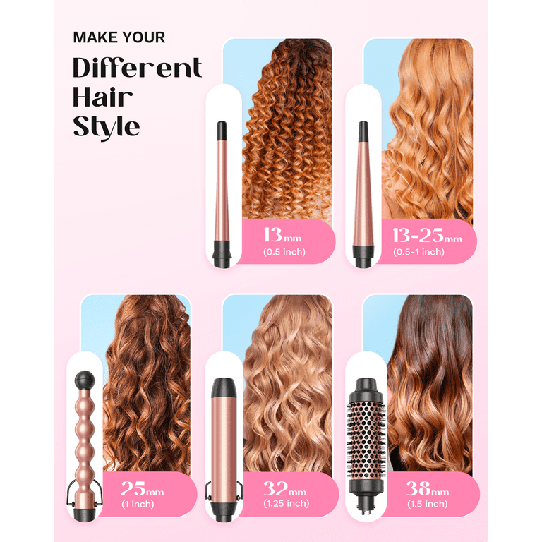 Wavytalk 5 in 1 Hair Styler Smooth Curling Iron Wand Set with Brush 4 Ceramic Barrels 0.5 1.25 Rose Gold Walmart