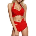 thumbnail image 5 of MGDXOX Two Piece Swimsuit for Women High Waisted Tummy Control Bikini Set Tie Back Halter Push Up Ruched Bathing Suits Red S, 5 of 6