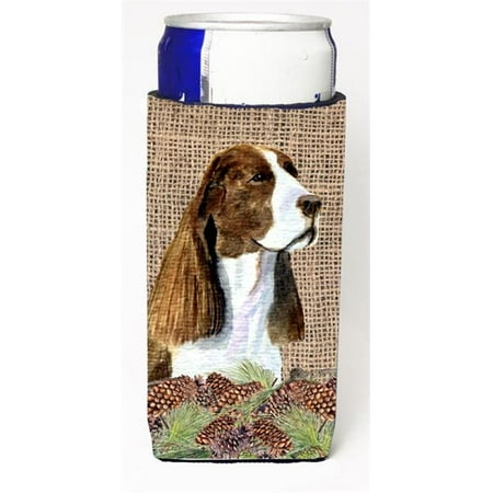 

Springer Spaniel On Faux Burlap With Pine Cones Michelob Ultra bottle sleeves For Slim Cans - 12 oz.