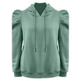 thumbnail image 5 of UJNDER Women's Hooded Sweatshirt Solid Color Drawstring Puff Sleeve Pullover Long Sleeve Casual Winter Light Green L, 5 of 6