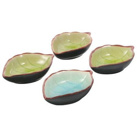 

4pcs Leaf Shape Ceramic Sauce Dishes Snack Fruit Dessert Plate Food Dipping Bowls Appetizer Plates (Random Pattern)