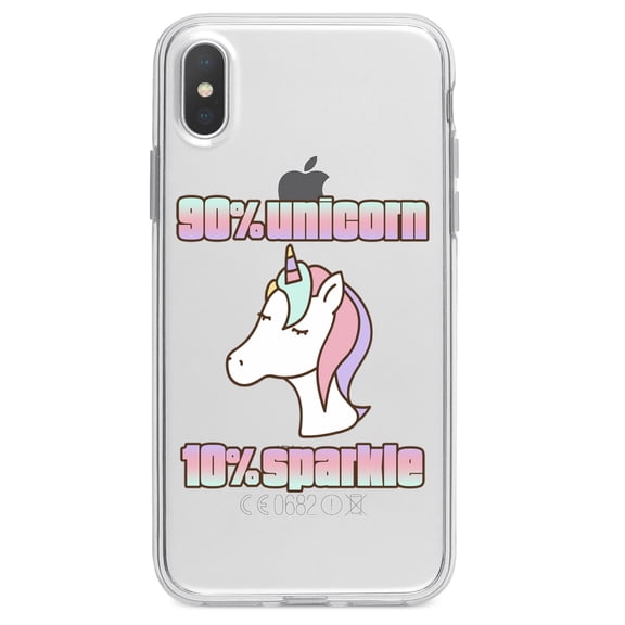DistinctInk Clear Shockproof Hybrid Case for iPhone XR (6.1" Screen) - TPU Bumper Acrylic Back Tempered Glass Screen Protector - 90% Unicorn 10% Sparkle
