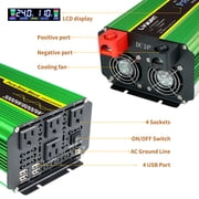 LVYUAN 3000W 6000W Peak Pure Sine Wave Power Inverter Car Converter DC 24V to AC 110V/120V with 4USB & 4AC Outlets, LCD Display, Remote Control for Car, RV, Camping, Outdoor & Home Backup Green
