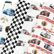 Race Car Wrapping Paper for Boys Kids, 12 Sheets Racing Gift Wrap Racecar Wrapping Paper for Christmas Birthday Holiday - 20 x 29.5 Inches Per Sheet