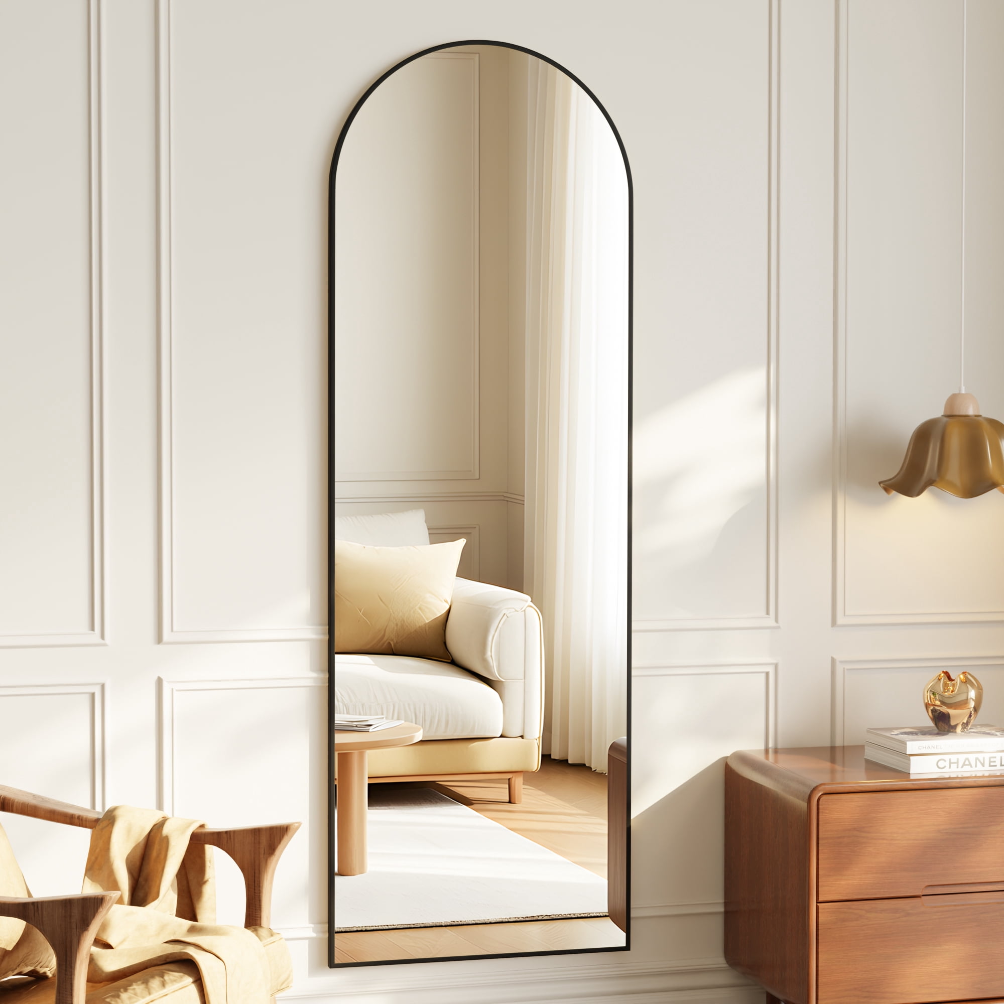 Anyrose 59.2"x16" Arched Full Length Mirror Free standing Floor Mirror Wall Mounted, Black