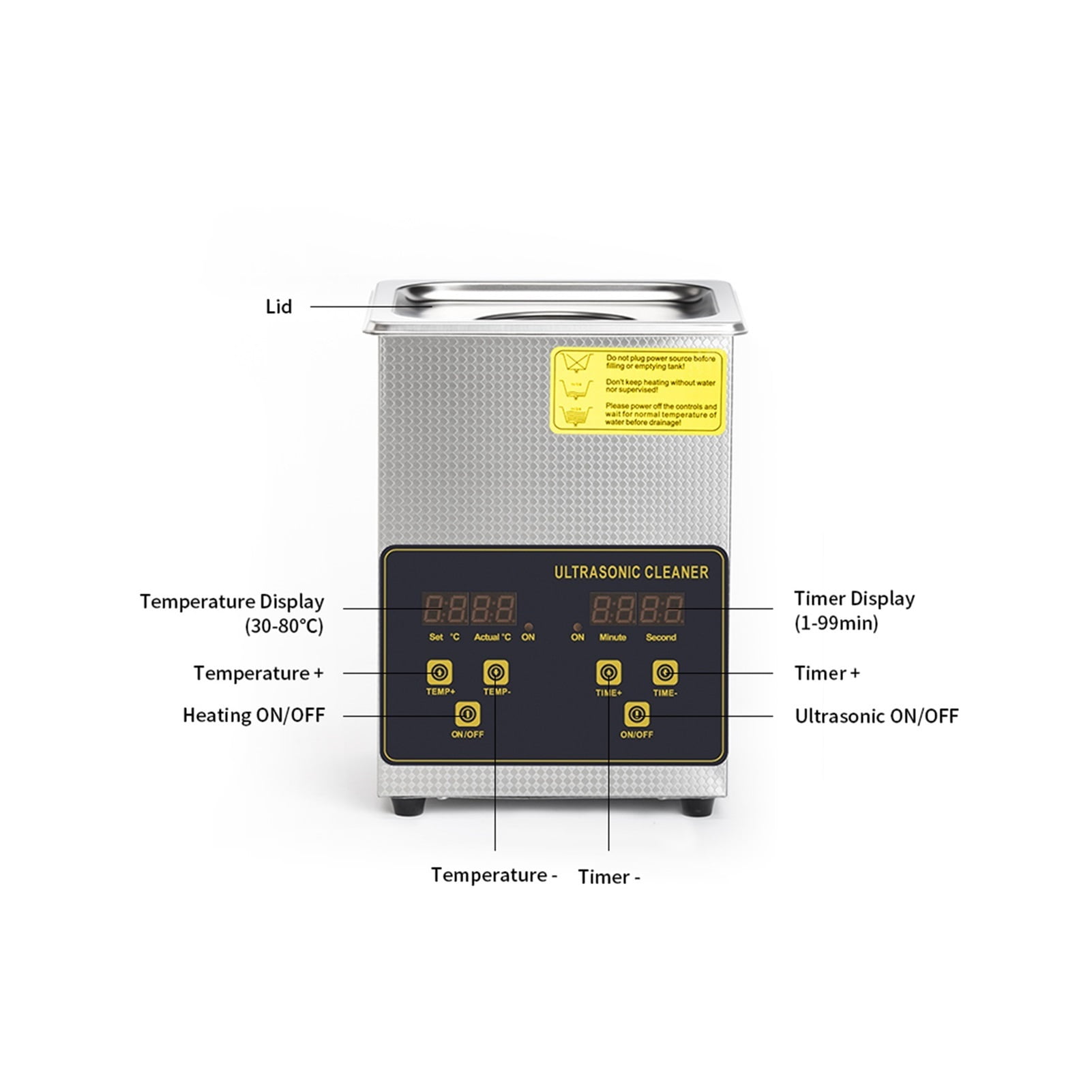 Ultrasonic Cleaner 2L 50W With Digital Display Heating Basket Ultrasonic Bath Cleaning Tool ,Strong Cleaning