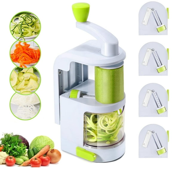 Spiralizer Vegetable Slicer, Manual Vegetable Spiralizer with 4-in-1 Rotating Blades, Zucchini Noodle Maker with Strong Suction Cup, Spiral Vegetable Cutter Slicer - White