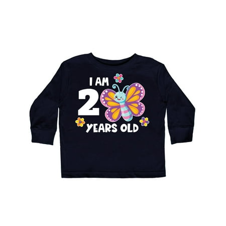 

Inktastic I am 2 Years Old Cute Smiling Butterfly with Flowers Gift Toddler Toddler Girl Long Sleeve T-Shirt