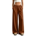 thumbnail image 3 of VV AVEORS Wide Leg Sweatpants Women Baggy High Waisted Gym Workout Joggers Elastic Waist Track Pants Brown M, 3 of 7