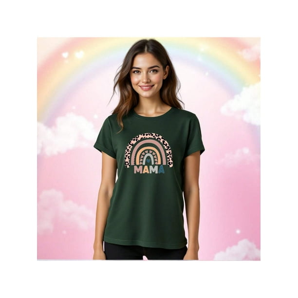 Playera Blusa De Mamá Estilo Arcoiris – Amor, Arcoíris y Corazones en Cada Suspiro Color Verde Oliva Talla Grande Marca Emil SaEs