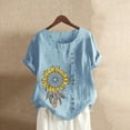 thumbnail image 2 of USSUMA Womens Tops Dressy Casual Women Casual Cotton And Linen Top Printed Short Sleeve Plus Tunics Button Tunic T-shirt Blouse Tops Ladies Tops Trendy, 2 of 5