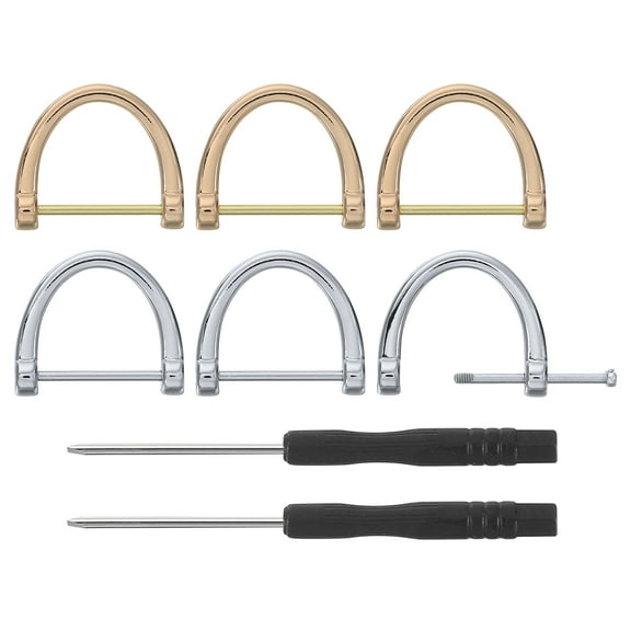 D-Rings Screw in Shackle, 6Pack 16mm U Shape D Ring with Screwdriver, Gold/Silver