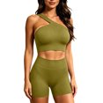 thumbnail image 7 of Miqool Women's 2-Piece Workout Set One Shoulder Sports Bra and High Waist Biker Shorts Seamless Ribbed Activewear Yoga Gym Outfits, 7 of 7