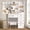 Style2: Brown, variant on Pmxloes White Makeup Vanity Desk Set with 3-Color LED Lights Mirror and Stool Modern Vanity Table with 4 Drawers and 5 Storage Shelves for Bedroom and Dressing Room