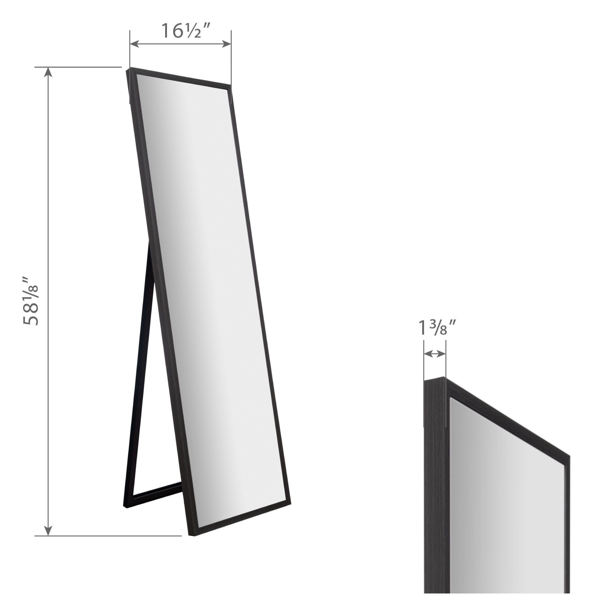 16" x 57" Grey Washed Full Length Floor Mirror with Adjustable Easel