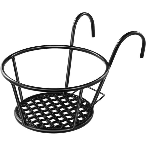 ABCISI Over The Rail Flower Pot Holder for Railings Planter Iron Fence Planters Hanging Planter Pot Container 16.5x10.5x20cm (Black)