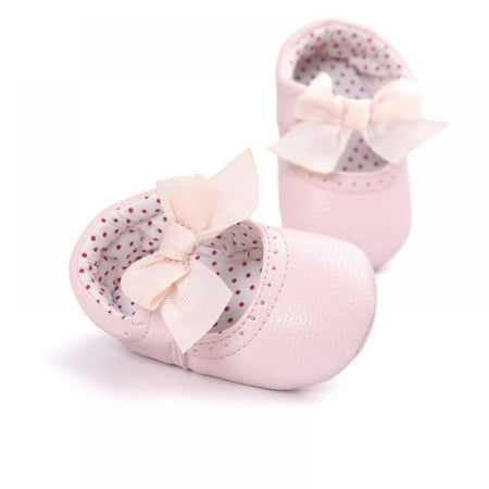 

Toddler Infant Girl PU Leather Antislip Prewalker Shoes Newborn Baby Bowknot Soft Soled Crib Shoes (0-18Monthes)