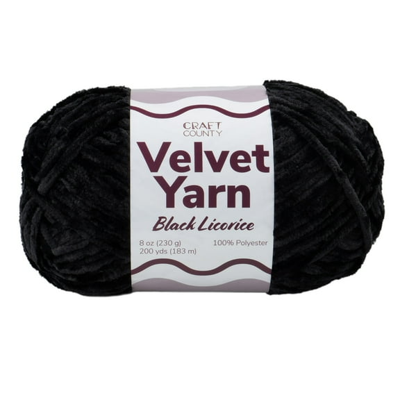 Craft County Bulky 5 Velvet Yarn – Super Soft Polyester Yarn for Blankets, Home Décor, and More! (Pitch Black, 24 Pack)