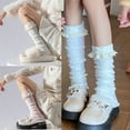 thumbnail image 3 of Elegant Knitted Stretch Leg Warmers Boot Cuffs Sweet Bows Ruffled Lace Trim Patchwork Leg Covers Calf Socks for Women, 3 of 20
