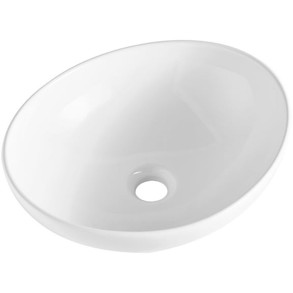 KFFKFF Oval Basin, 16" x 13.4" Countertop Ceramic Sink, White Above Counter Bathroom Bowl, Modern Design, Securely Packaged for Home, Hotel, Restroom, RV