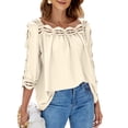 thumbnail image 1 of Mujer Media Manga Top Encaje Patchwork Ahueca Hacia Fuera Suelta Ajuste Color Puro Jersey Camisa Albaricoque XXL, 1 of 6