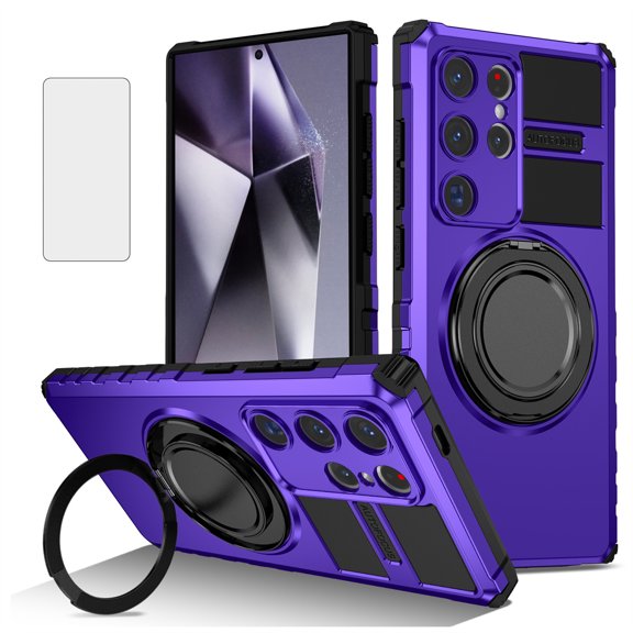 Allytechgroup Slim Case for Samsung Galaxy S26 Ultra with Screen Protection, Support Wireless Charging Protective Rugged with Ring Holder Kickstand Shockproof for Samsung Galaxy S26 Ultra, Purple