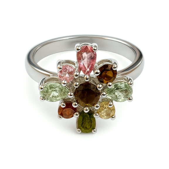 925 Sterling Silver Designer Ring for Women, Genuine Tourmaline Gemstone Fashion Finger Jewelry