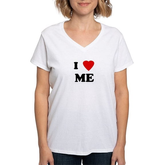 CafePress - I Love ME Women's V Neck T Shirt - Womens Cotton V-Neck T-shirt