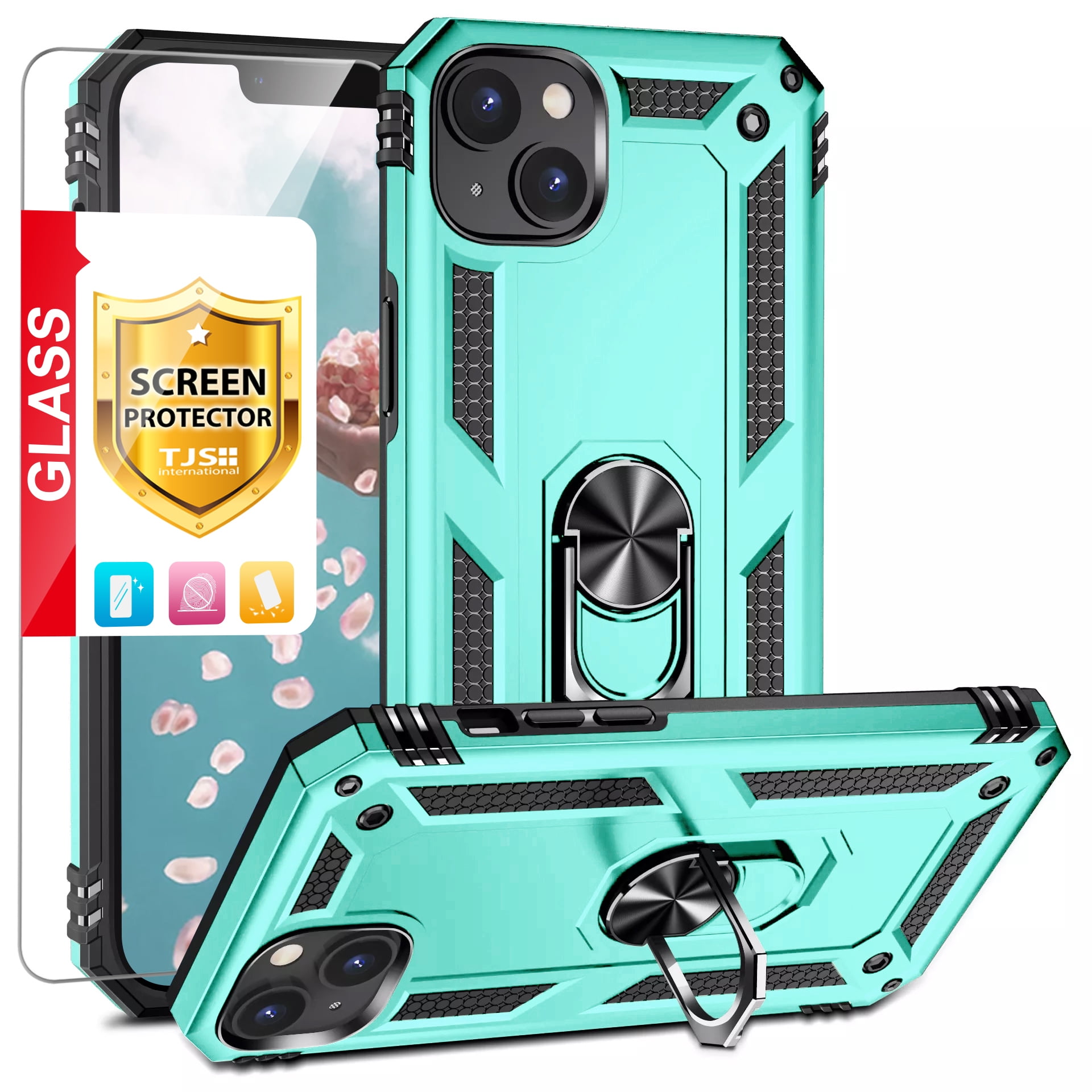 TJS for Apple iPhone 14 Phone Case, with Tempered Glass Screen
