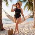 thumbnail image 3 of Agnes Orinda Women's Plus Size 1 Piece Bathing Suit See Through Mesh One Shoulder Swimsuit Tummy Control Cut Out Beach Swimwear Set 1X Black, 3 of 8