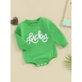 thumbnail image 2 of Newborn Baby Girl Boy St. Patrick's Day Outfit Lucky Embroidery Sweatshirt Romper Oversized Long Sleeve Bodysuit Tops, 2 of 7