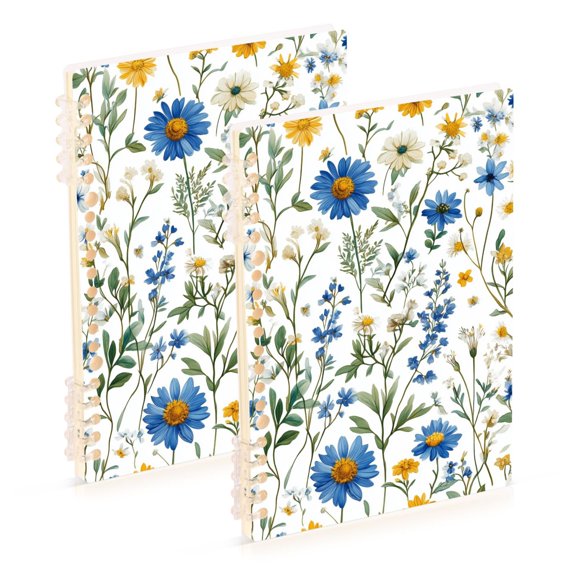 FORMRS 1-Subject Spiral Notebook 8" x 5" College Ruled 60 Refillable Sheet A5 Hard Cover, 2 Pack, Blue Floral