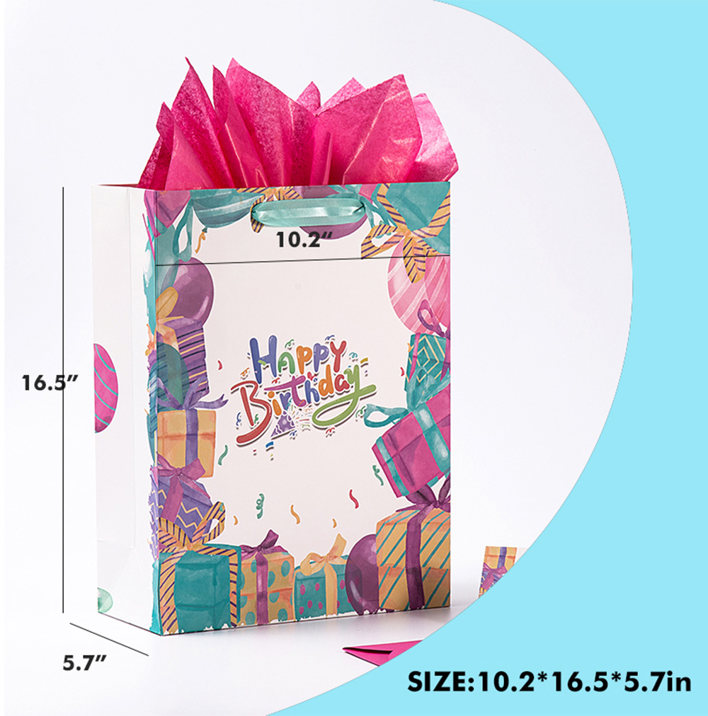 MIXMECY 16.5" Large and Extra Large Gift bags for Birthday Party with Tissue Paper, CardSurprise envelope