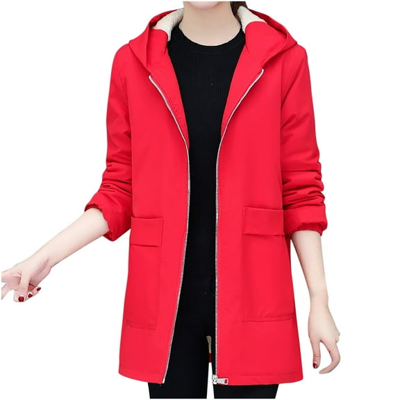 Winter Coats for Women Winter Warm Hooded Outerwear Thick Fleece Lined Jacket Loose Fleece Solid Color Hooded Coat