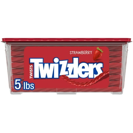 Twizzlers Twists Strawberry Flavored Licorice Style Low Fat Candy, Tub 5 lb