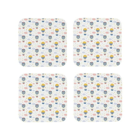 

Fuzoiu Hot Air Balloon Print Leather Coasters Set Drink Coasters Set of 4 for Tabletop Protection Durable PVC Coasters Home Décor and Housewarming Gift-Square