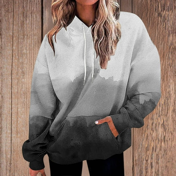Women's Hoodies Casual Gradient Color Hooded Sweatshirt Fall Winter Long Sleeve Sweatshirt Loose Pullover Sweatshirts Tops