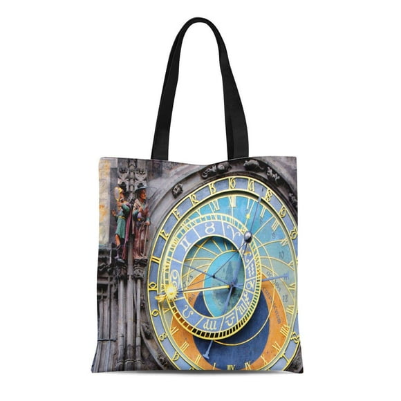 JSDART Canvas Tote Bag Tower Prague Astronomical Clock Orloj in the Old Town Reusable Shoulder Grocery Shopping Bags Handbag
