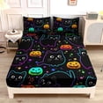 thumbnail image 4 of Cute Pet Cat Bedding Sets Twin Size,Halloween Pumpkin Lantern Stars Pattern Fitted Sheet Sets for Toddler Kids Room Decor,Colorful Neon Lights Bed Set,1 Fitted Sheet+2 Pillowcases., 4 of 7