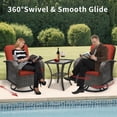 thumbnail image 2 of 3 Piece Patio Furniture Set, 2 Outdoor Swivel Rocking Chairs with Side Table, Thick Cushions Wicker Glider Chairs, All-Weather Gray Rattan Bistro Set for Porch, Deck, Pool (Red), 2 of 10