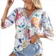 thumbnail image 2 of Camiseta de Verano para Mujer, Elegante, Informal, con Mangas 3/4, Cuello en V, Estilo Étnico Bohemio y Estampado Acampanado. y Rojo M, 2 of 10