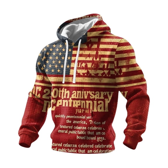 IWRICH Men's United States 250th Years Printed Casual Hoodies Waffle Patriotic USA Flag Plus Size Shirts 250 Anniversary Hooded Sweatshirts 04-Red XL