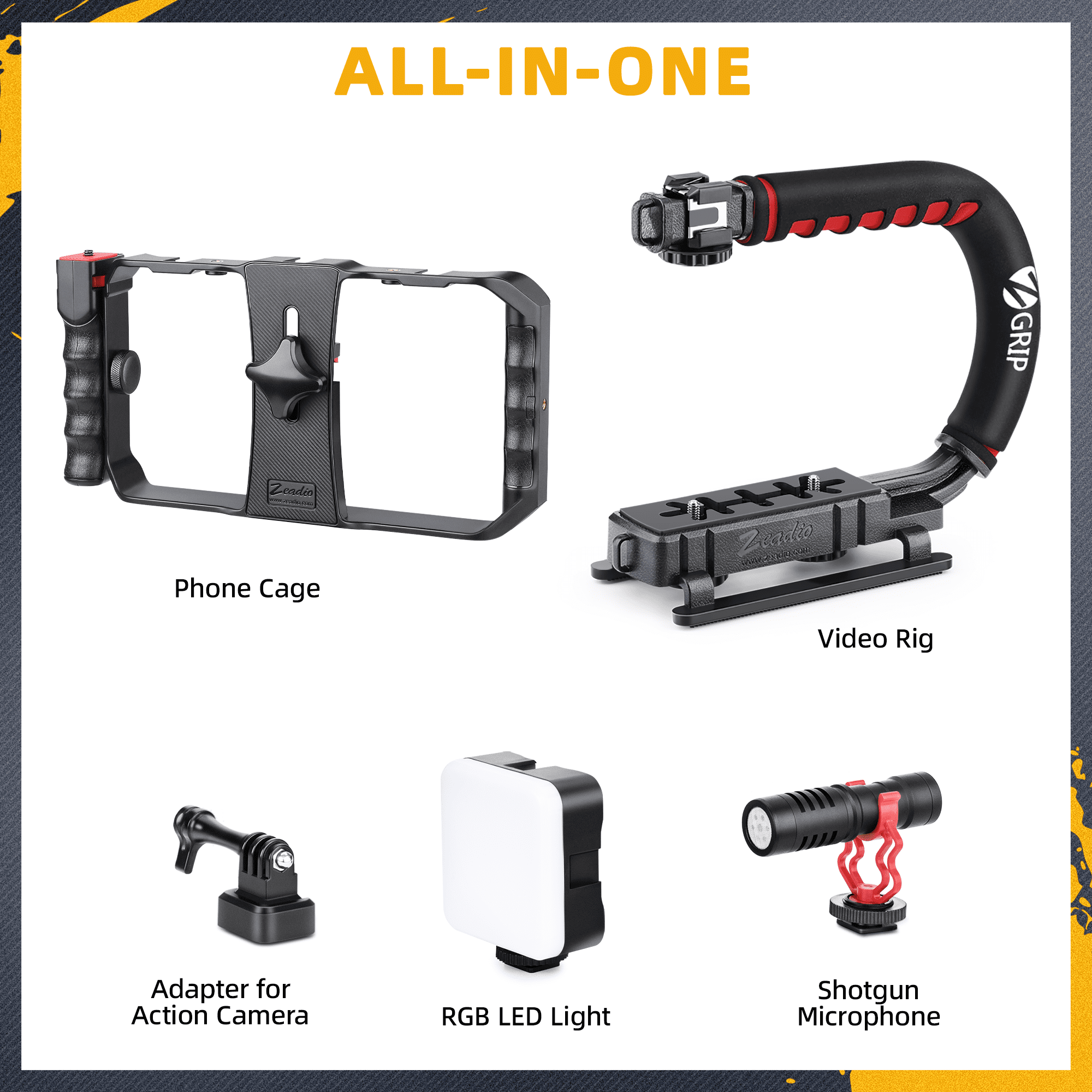 Zeadio Smartphone Camera Stabilizer with RGB Light & Microphone, Compatible with DSLR, iPhone & Android