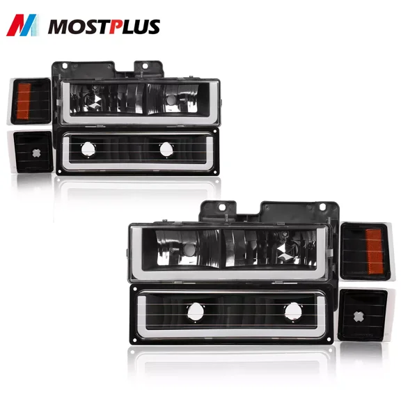 MOSTPLUS Black LED DRL Headlights for 1994-1998 Silverado Tahoe C10 C/K 1500 2500 3500