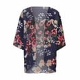 thumbnail image 3 of Pntutb Womens Plus Size Floral Print Puff Sleeve Kimono Cardigan Loose Chiffon Cover Up Casual Tops Clothes, 3 of 6