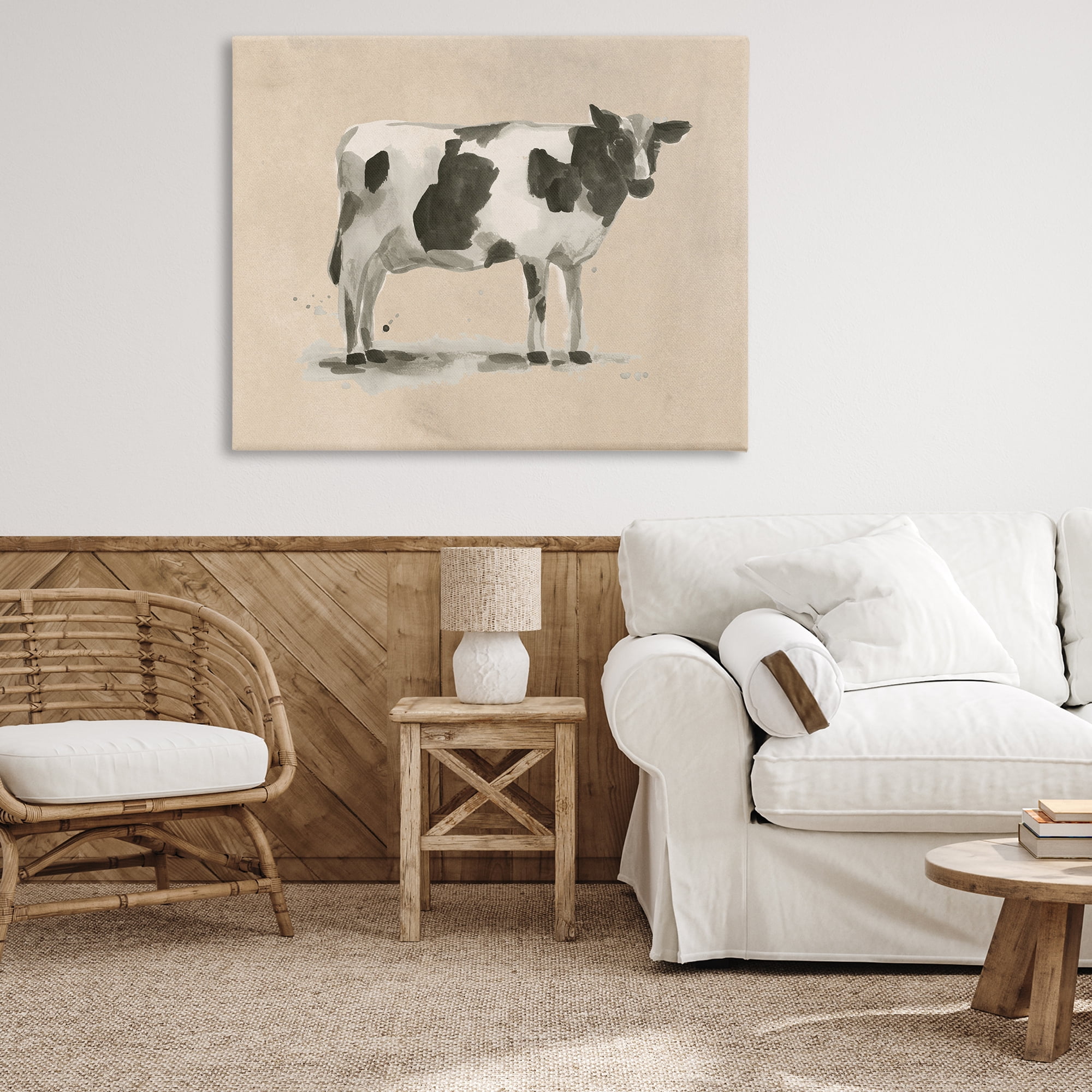 Stupell Industries Traditional Cow on Beige Animals & Insects Painting Gallery Wrapped Canvas Art Print Wall Art, 48 x 36