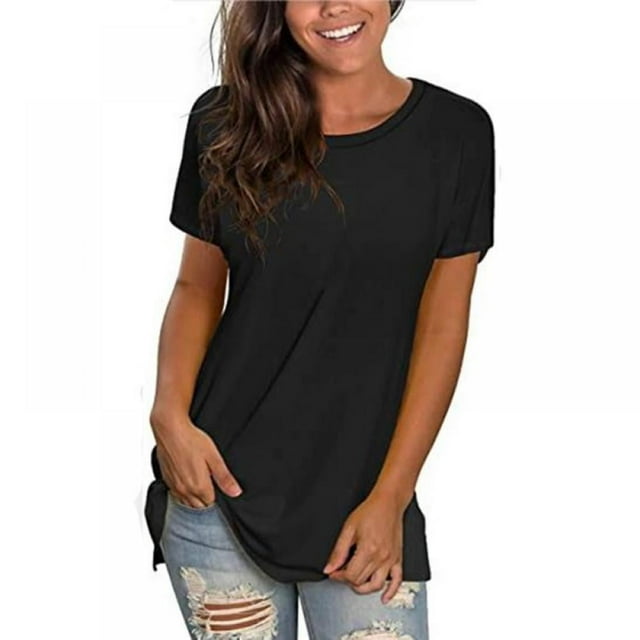 Explosive Women Loose Short-sleeved T-shirt European And American Neck Multi-Color