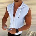 thumbnail image 4 of mdesiwst Men Hooded Zip-up T-Shirt Jacquard Sleeveless Hoodie Tee Stylish Textured Summer Tank Top for Gym Street Party Holiday, 4 of 8